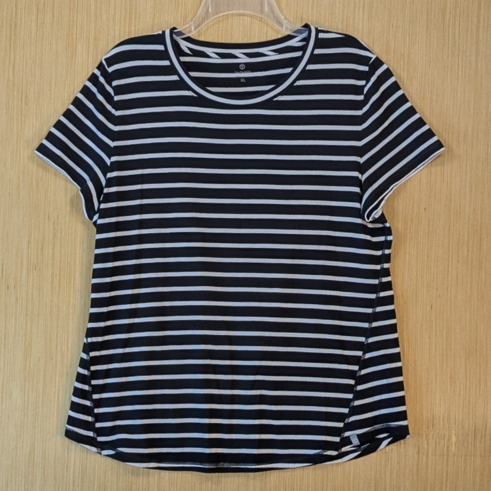 T by Talbots Minimalist Basics Capsule Black White Striped Shirt XL Cotton Modal